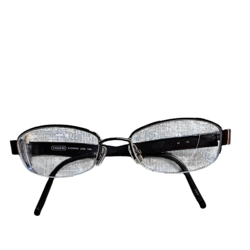 Coach Black and Gold Eyeglasses with white rectangular Logo C Case